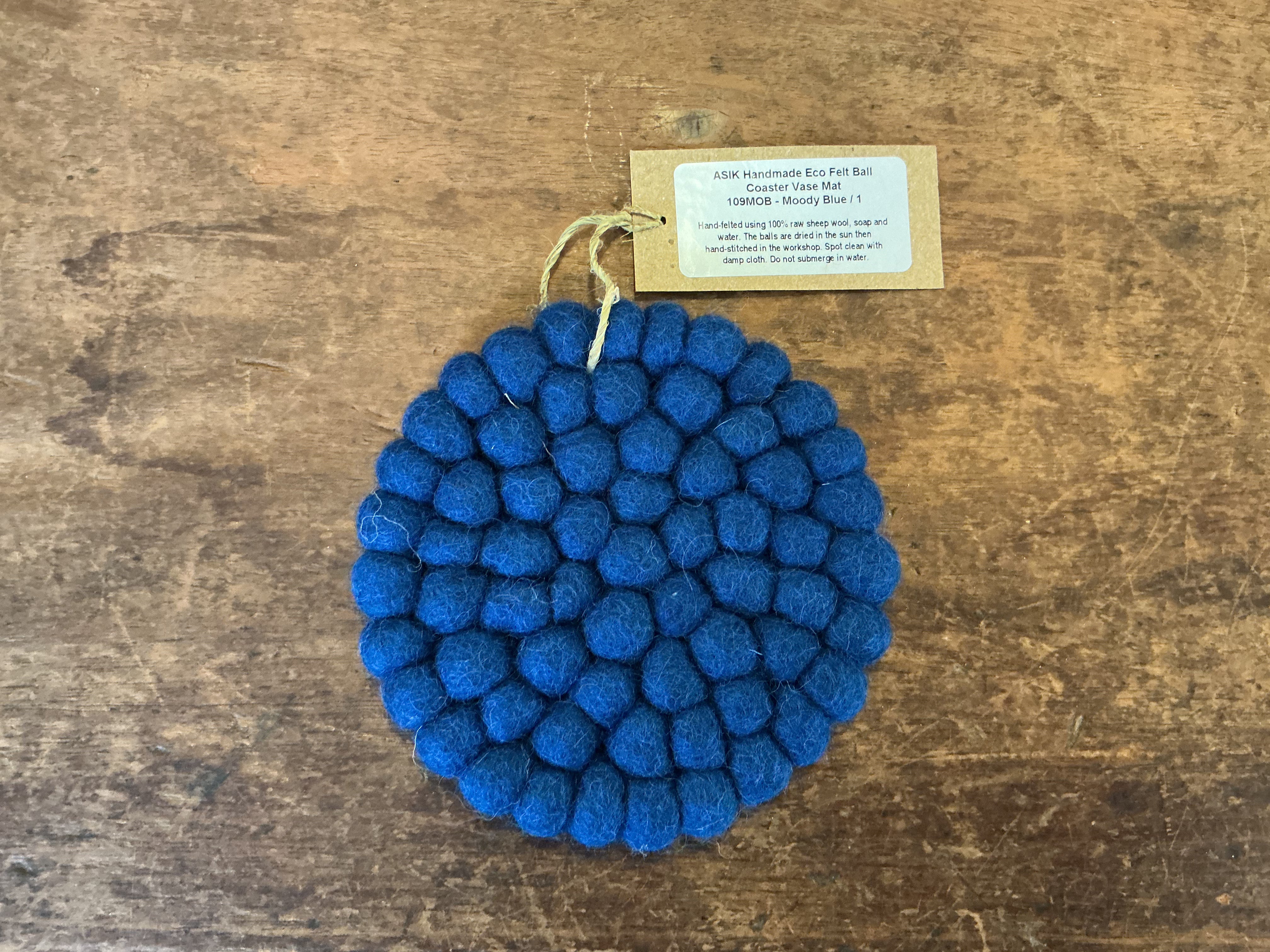Aura Que Handmade Eco Felt Coaster Moody Blue