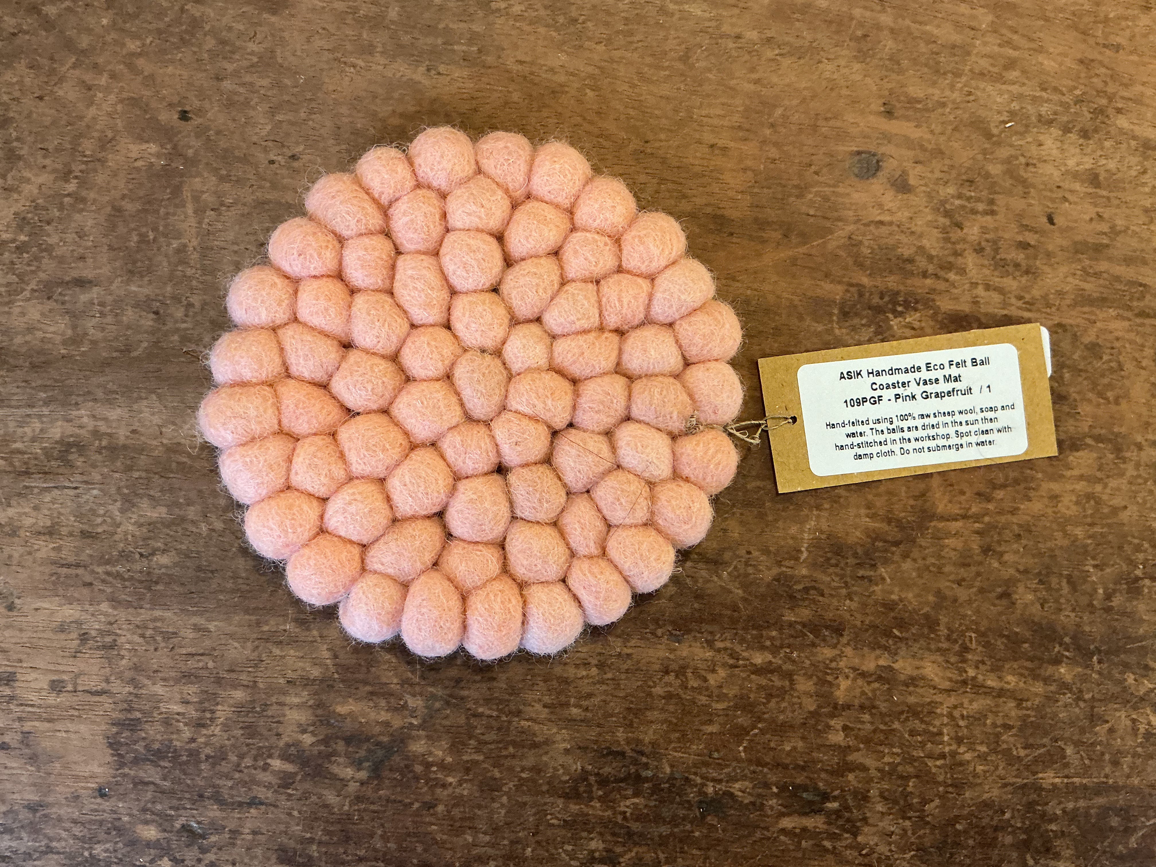 Aura Que Handmade Eco Felt Coaster Pink Grapefruit