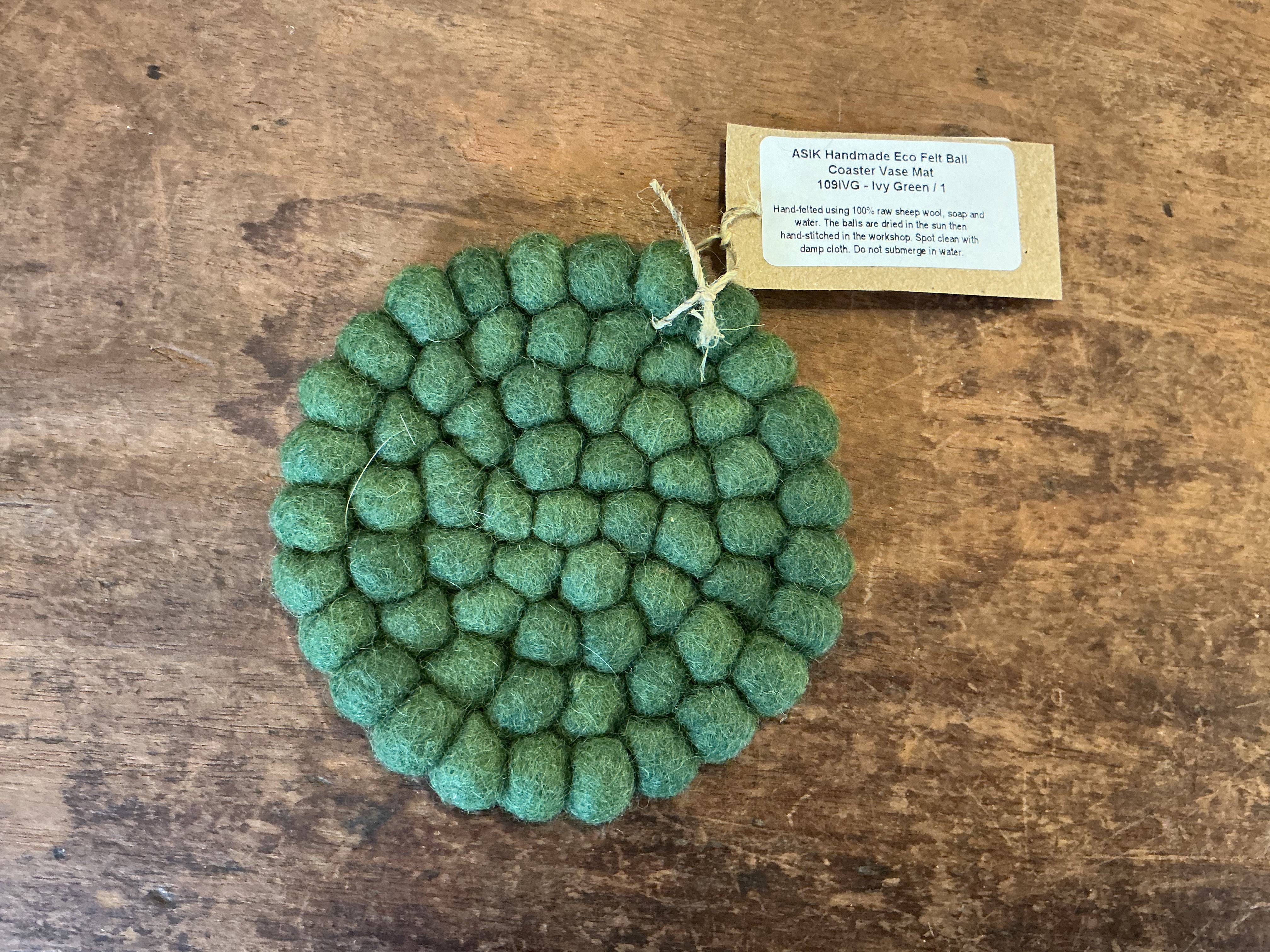 Aura Que Handmade Eco Felt Coaster Ivy Green