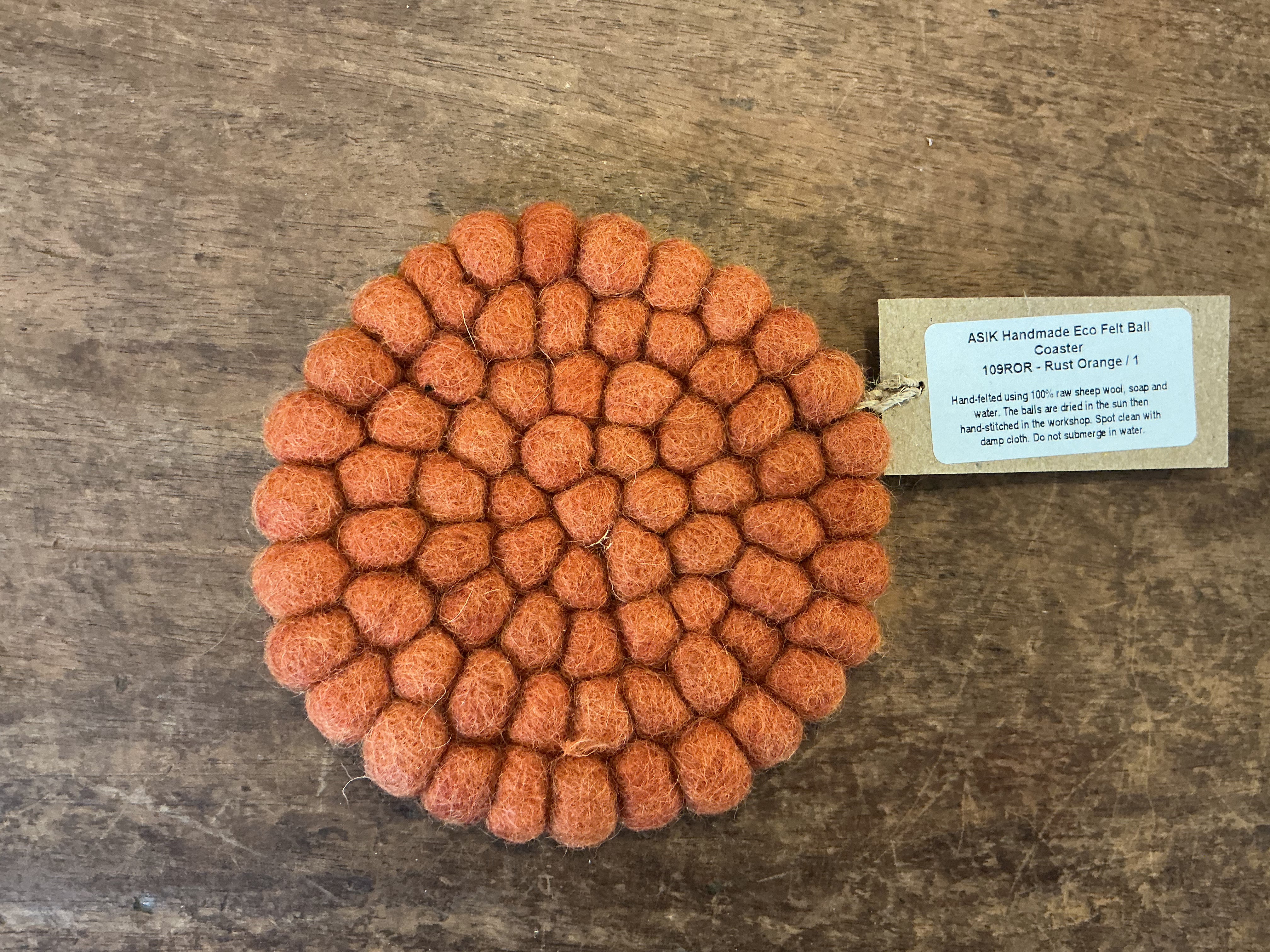 Aura Que Handmade Eco Felt Coaster Rust Orange
