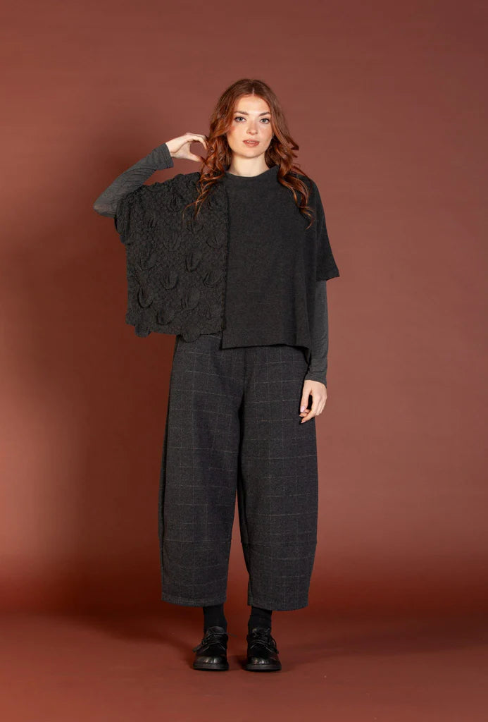 Mira J Wool Mix Barrel Trousers with wide ankle in Charcoal Check