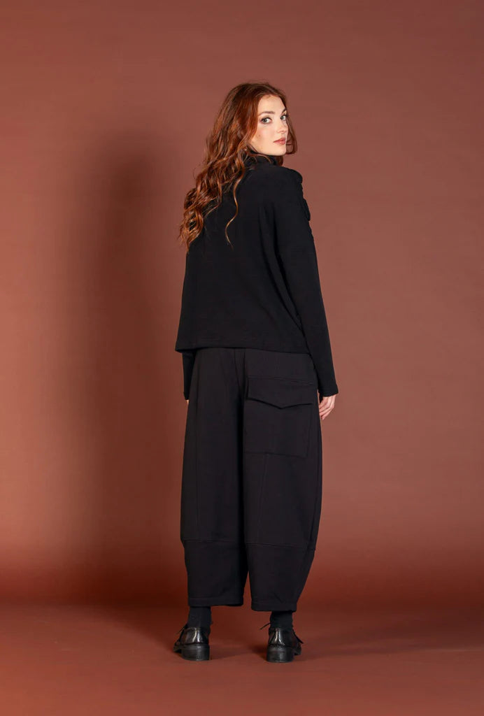 Mira J Wool Mix Barrel Trousers with wide ankle in Charcoal Check