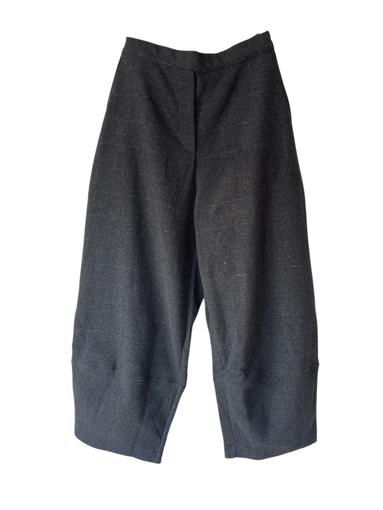 Mira J Wool Mix Barrel Trousers with wide ankle in Charcoal Check