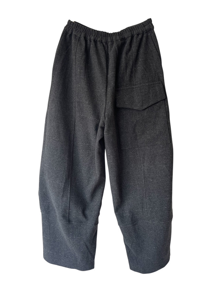 Mira J Wool Mix Barrel Trousers with wide ankle in Charcoal Check
