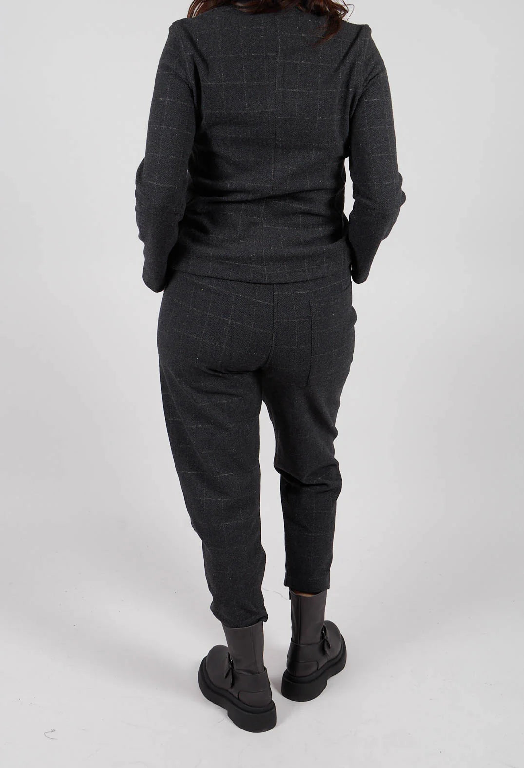 Terra J Wool Mix Barrel Trousers with narrow ankle in Charcoal Check