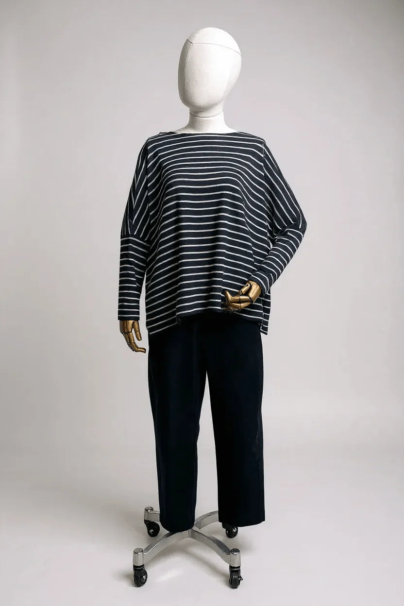 Martis Jumper in Dark Navy and Pale Grey stripe