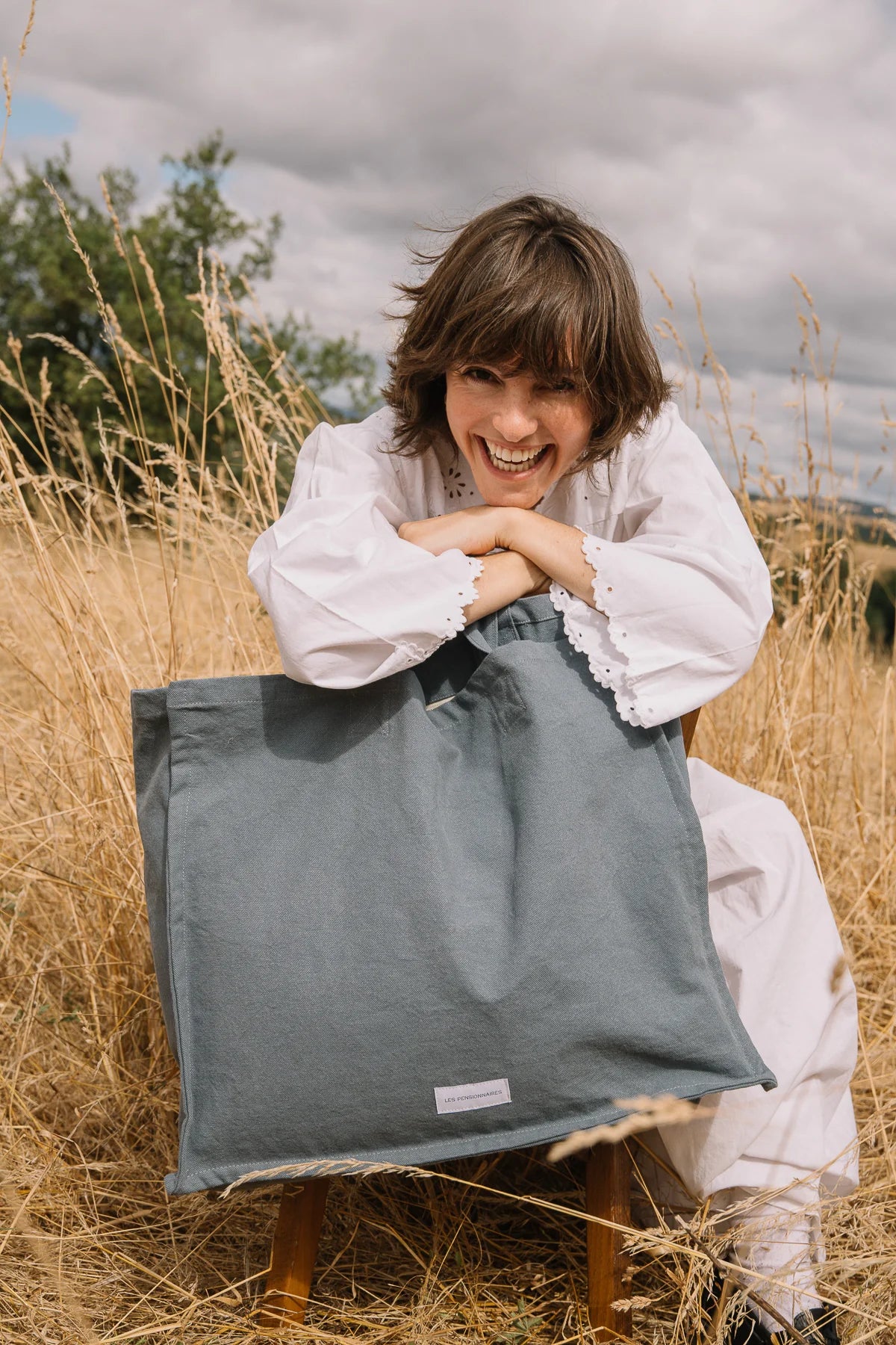 Les Pensionnaires Large Organic Cotton Tote Bag in Blue Horizon