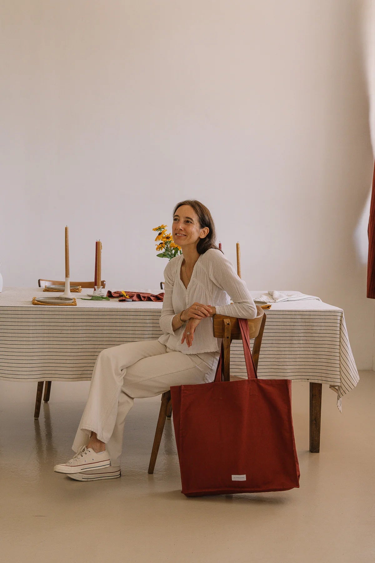 Les Pensionnaires Large Organic Cotton Tote Bag in Rust Red