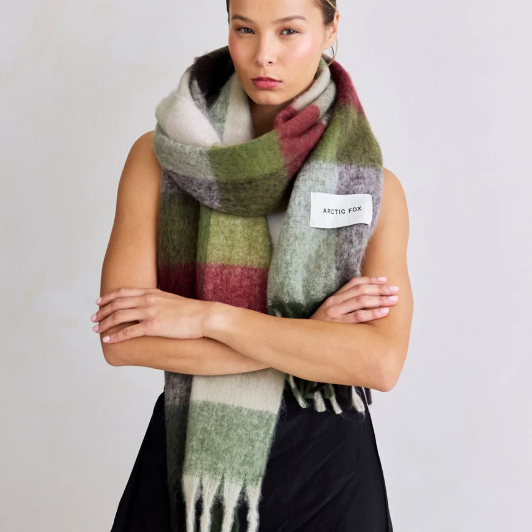 The Reykjavik Scarf in Mossy Green Check