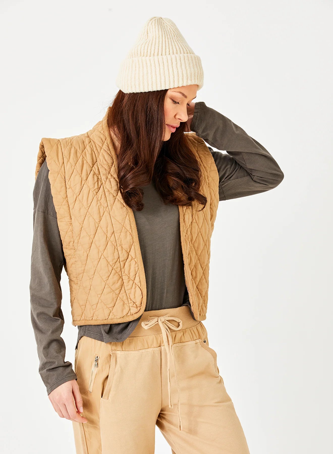 Caleb Quilted Waistcoat in Camel