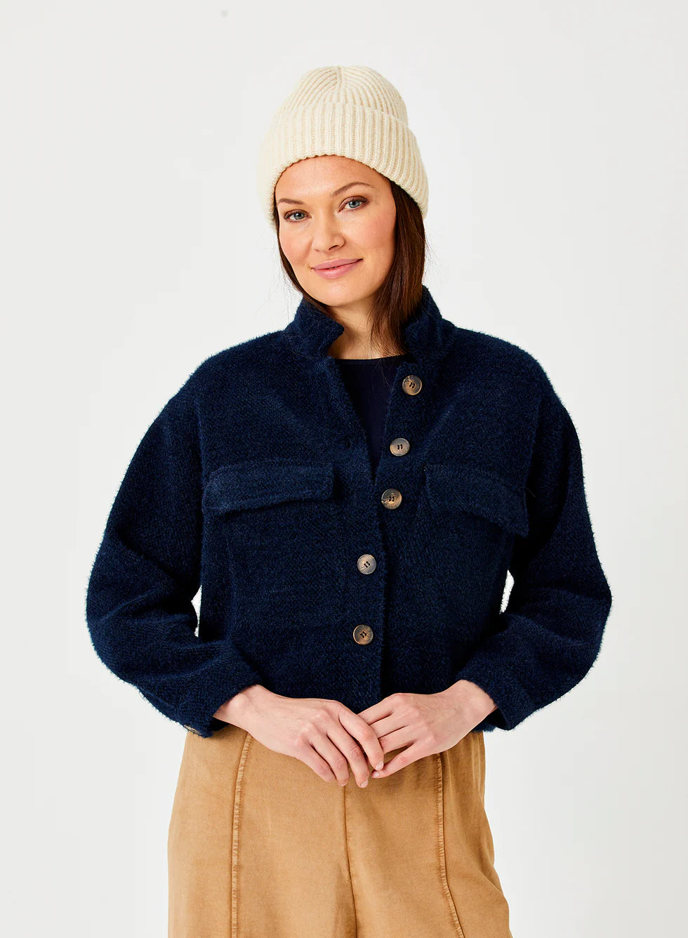 Ingrid Soft Fluffy Jacket in Navy