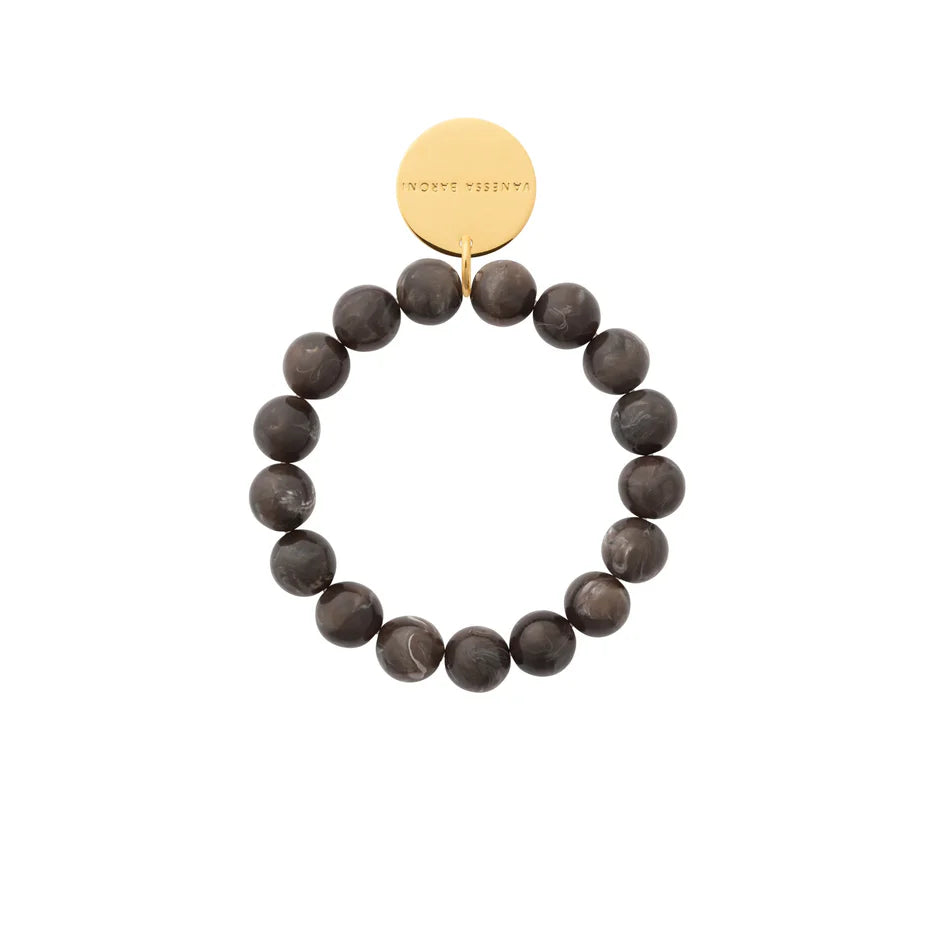 Mini Beads Flex Bracelet in Dark Brown Marble