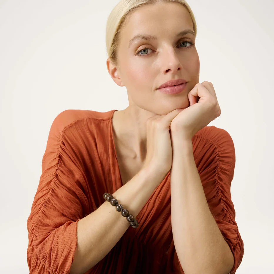 Mini Beads Flex Bracelet in Dark Brown Marble