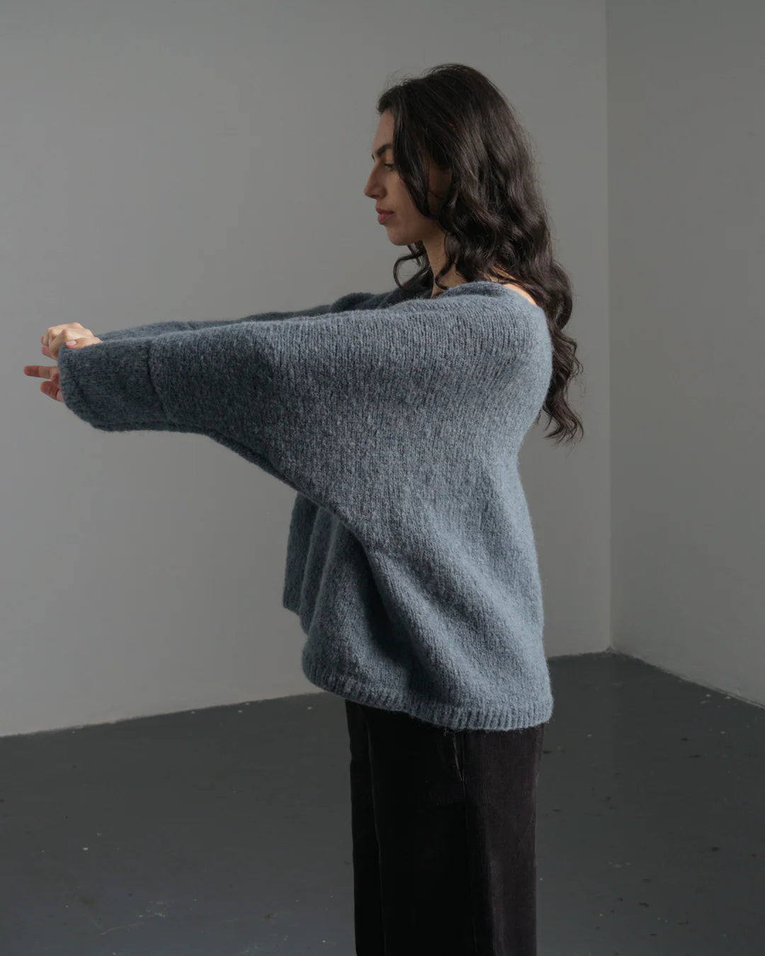 Leah V- Neck Wool Jumper in Smoked Blue