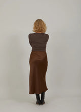 Skyler Mid Length Silky Skirt in Autumn Brown