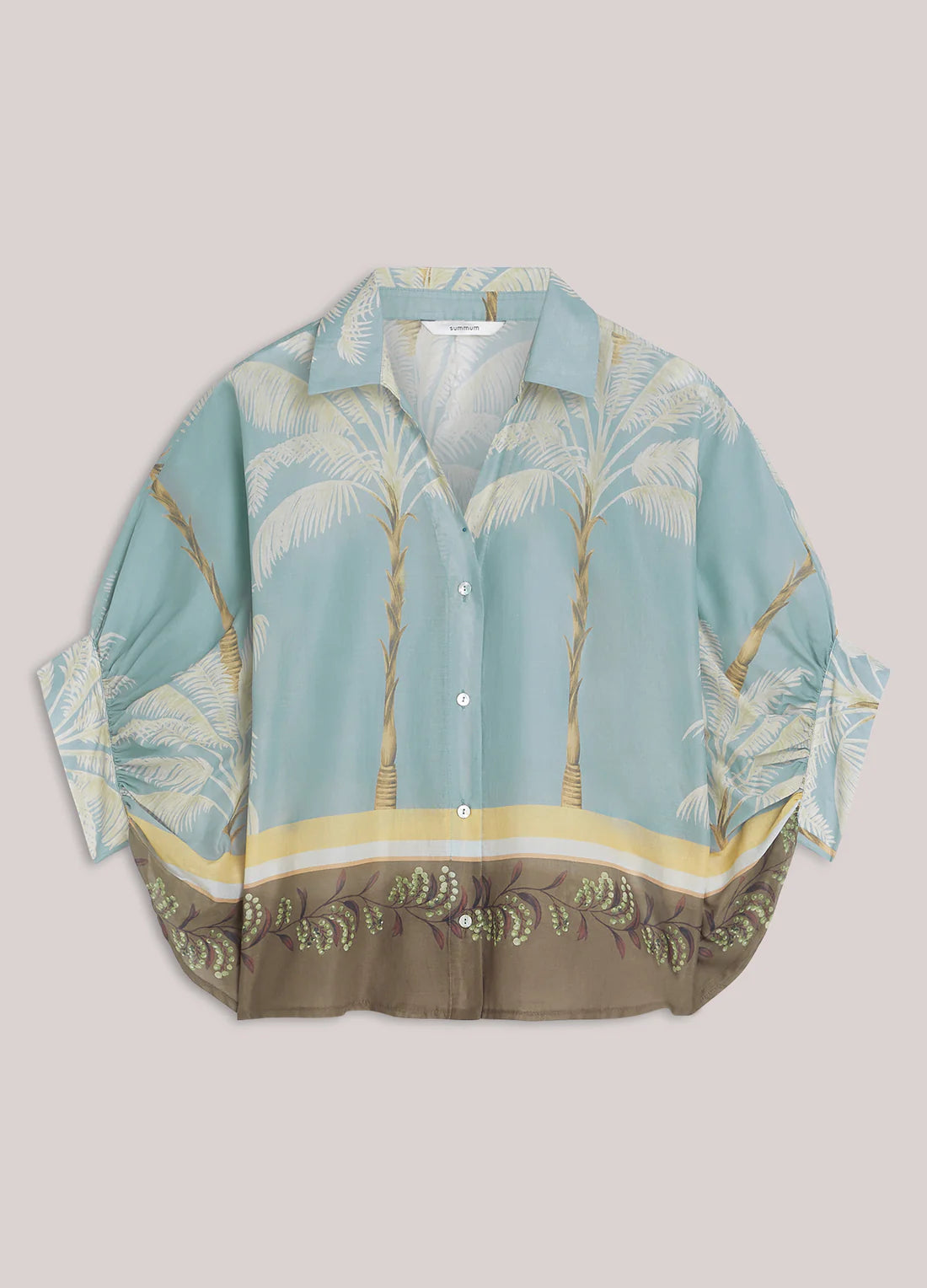 100% Cotton Glacier Blue Blouse Palmtree Print