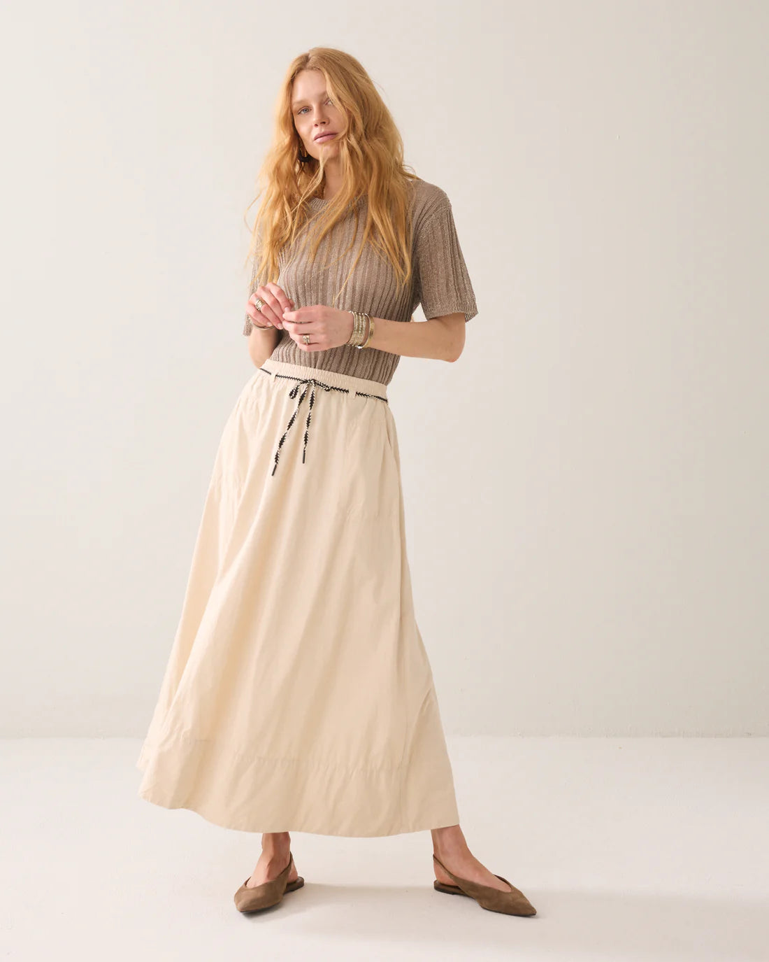 100% Cotton Canvas Skirt in Pebble Beige
