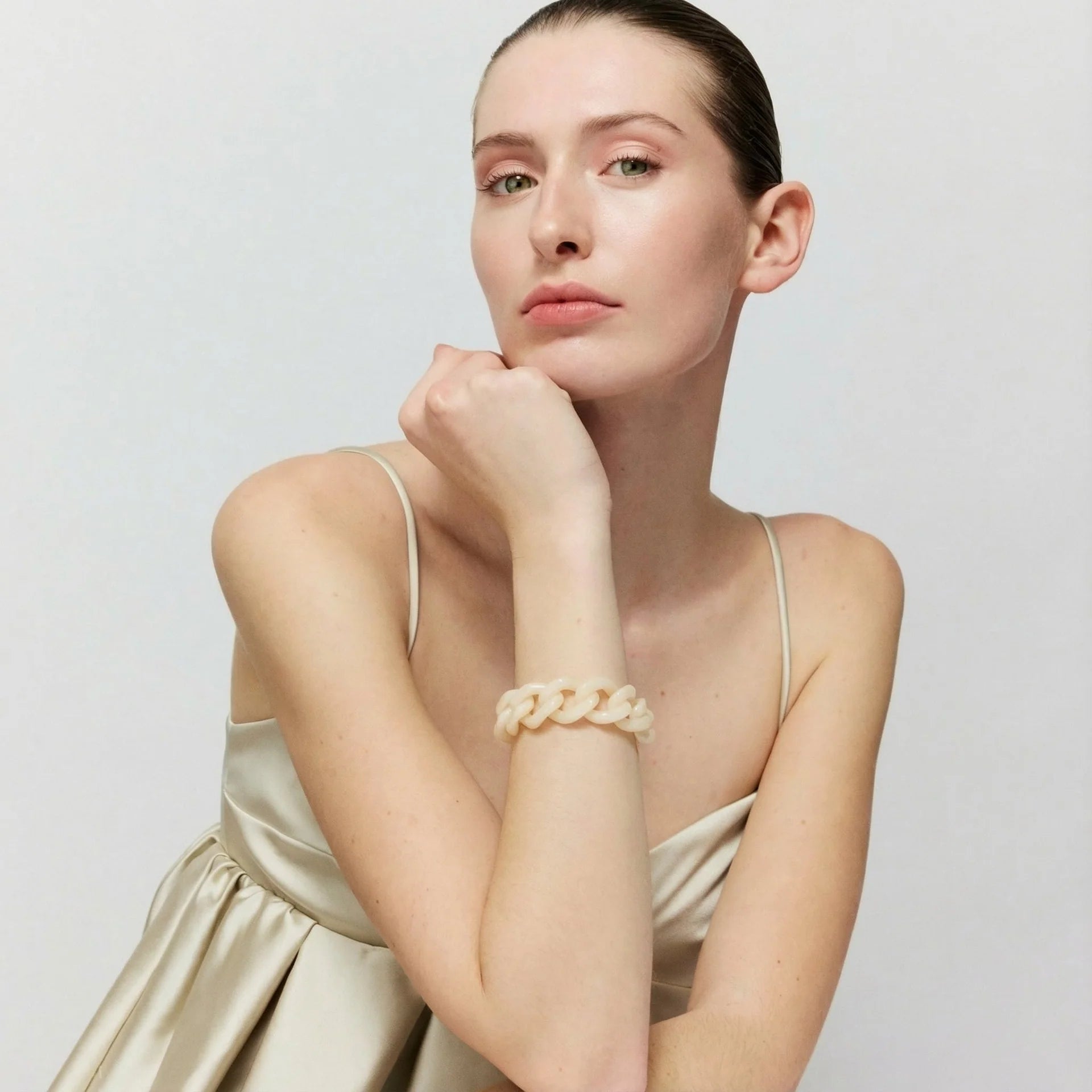 Flat Chain Bracelet in Latte Marble