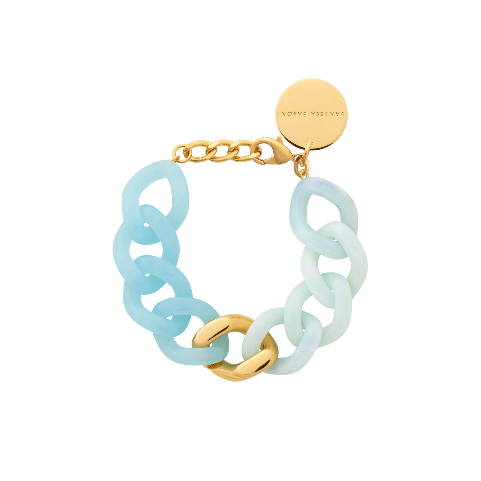 Flat Chain Bracelet 2 Colour with Gold link in Cloud Marble and  Opaline Blue