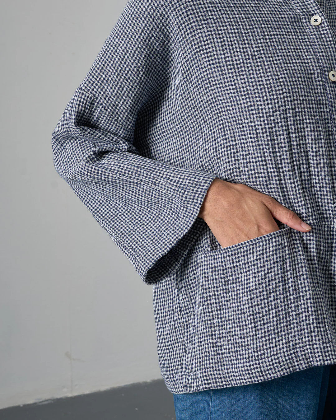 100% Cotton Anya Navy Check Oversized Blouse