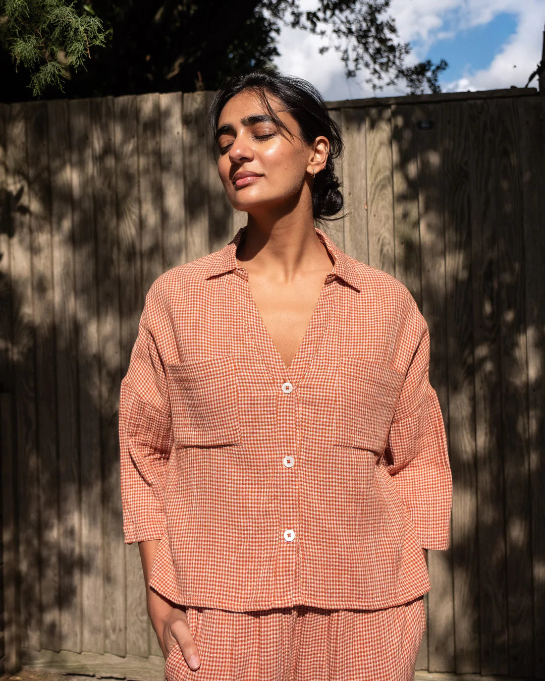 100% Cotton Ava Rust Check Blouse