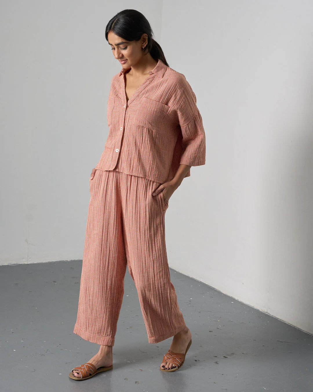 100% Cotton Ava Rust Check Blouse