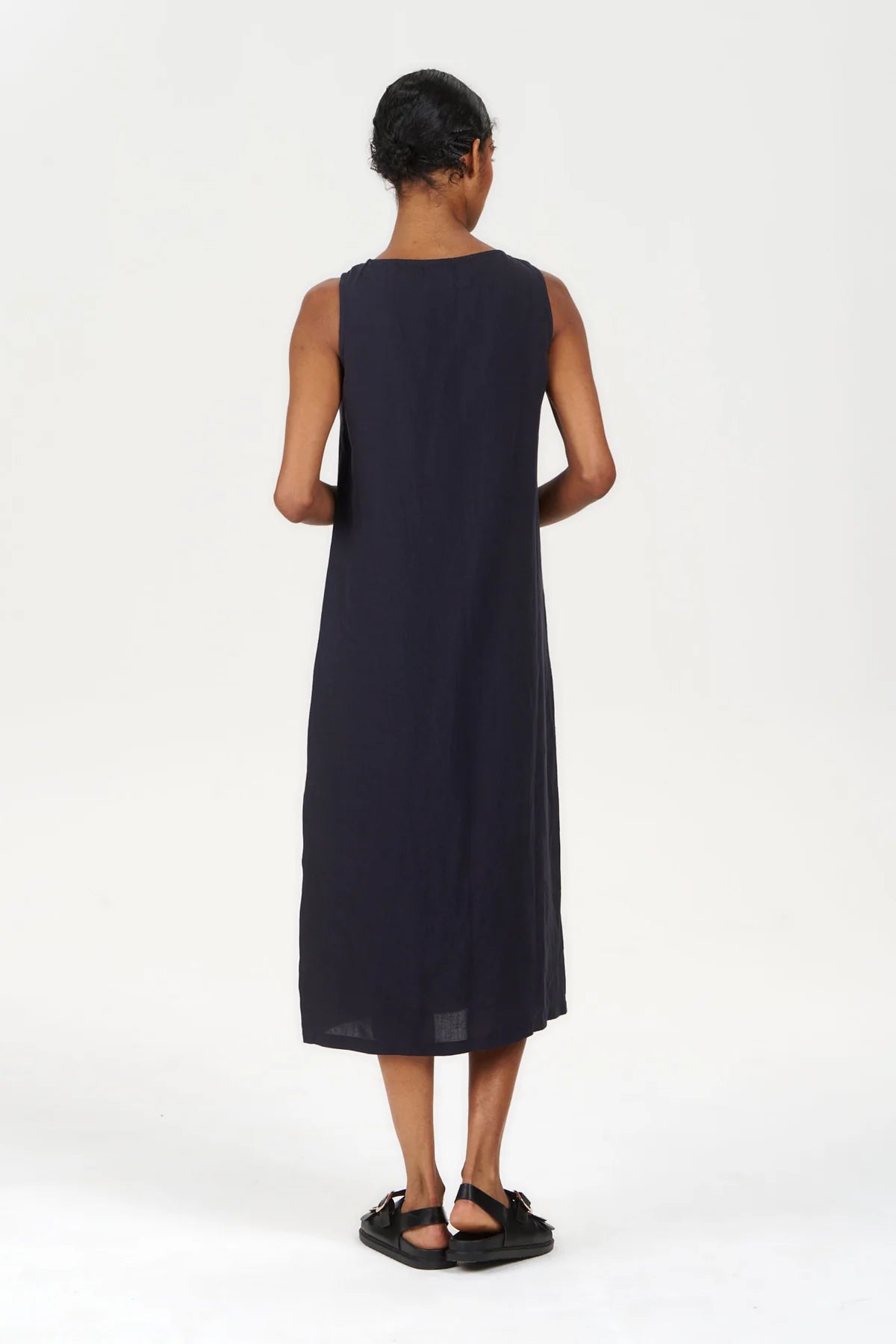 SHANTI Tencel Linen Dress - Navy