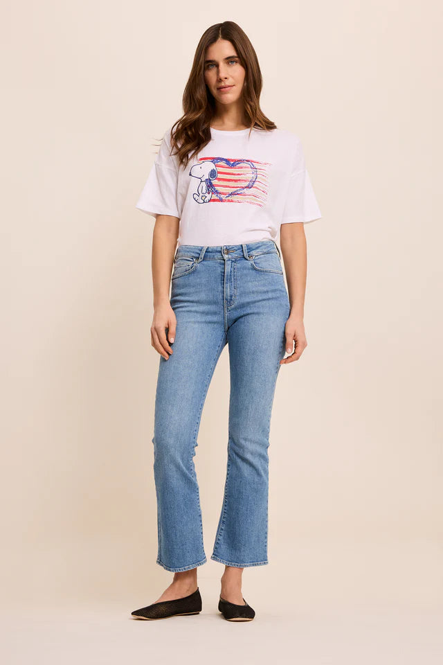 100% Cotton Maylan Crop Flare Jean in Light Blue
