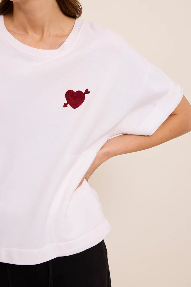 100% Cotton Sweat in White with Heart Motif