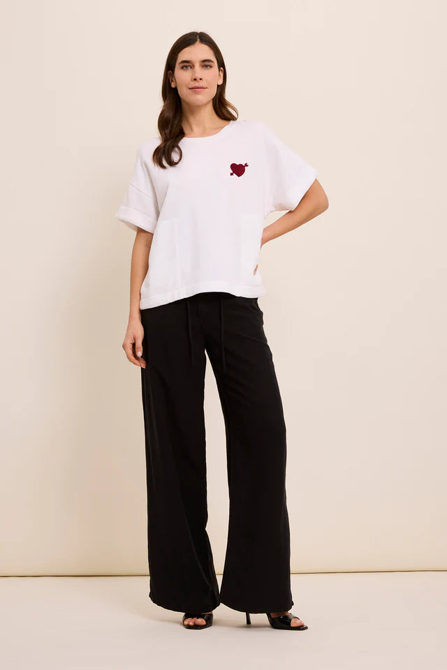100% Cotton Sweat in White with Heart Motif