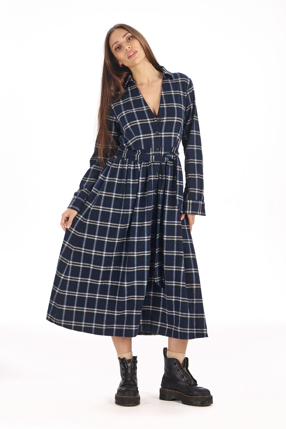 Highland Dress in Navy and Green check