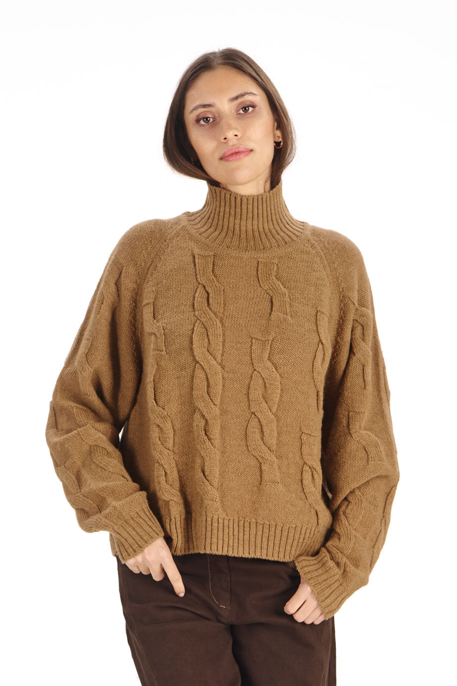 100% Lambswool Broken Cable Jumper in Camel