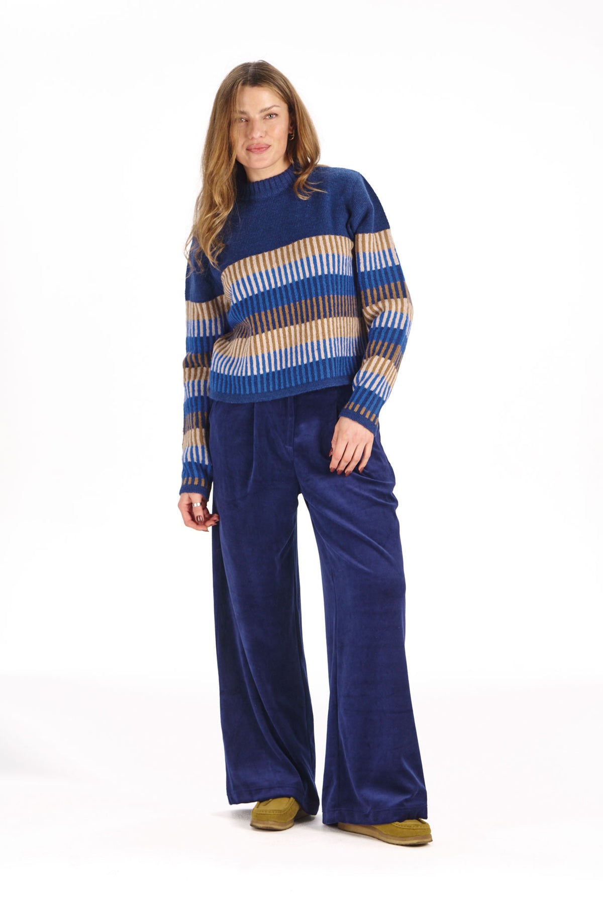 100% Lambswool Chloe Jumper in Navy Stripe