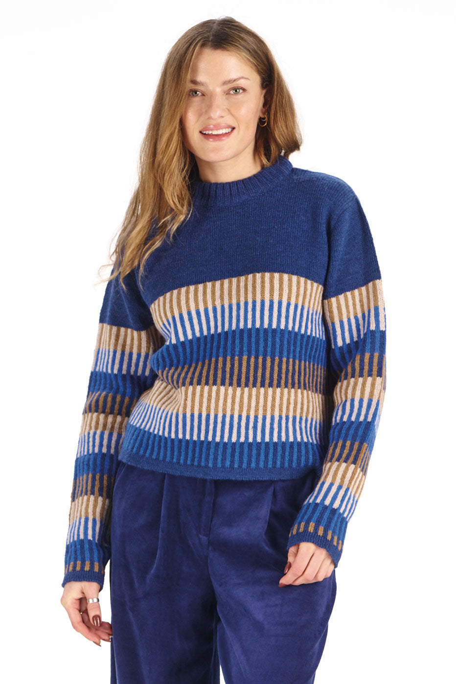 100% Lambswool Chloe Jumper in Navy Stripe