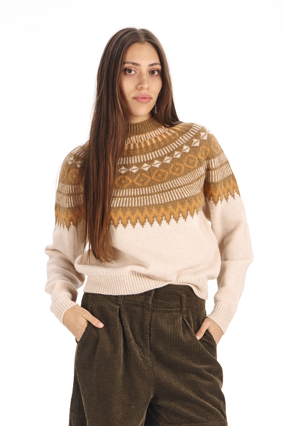 100% Lambswool Fair Isle Jumper in Sand