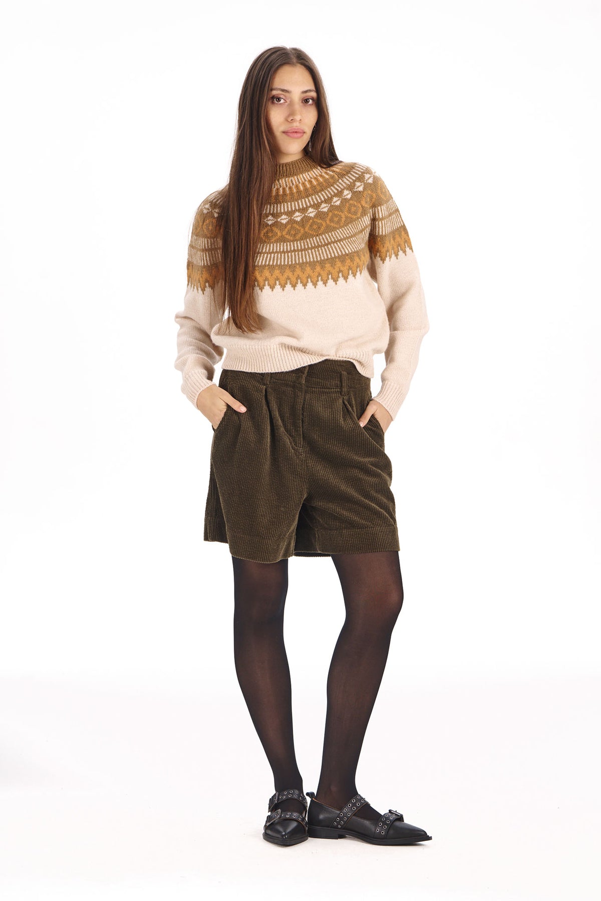 100% Lambswool Fair Isle Jumper in Sand