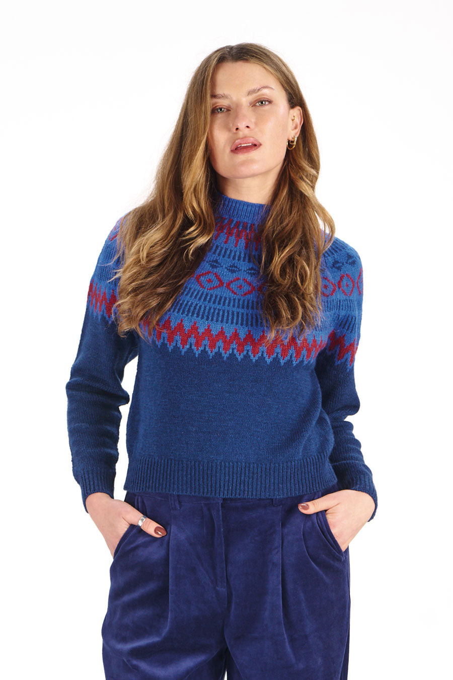 100% Lambswool Fair Isle Jumper in Navy
