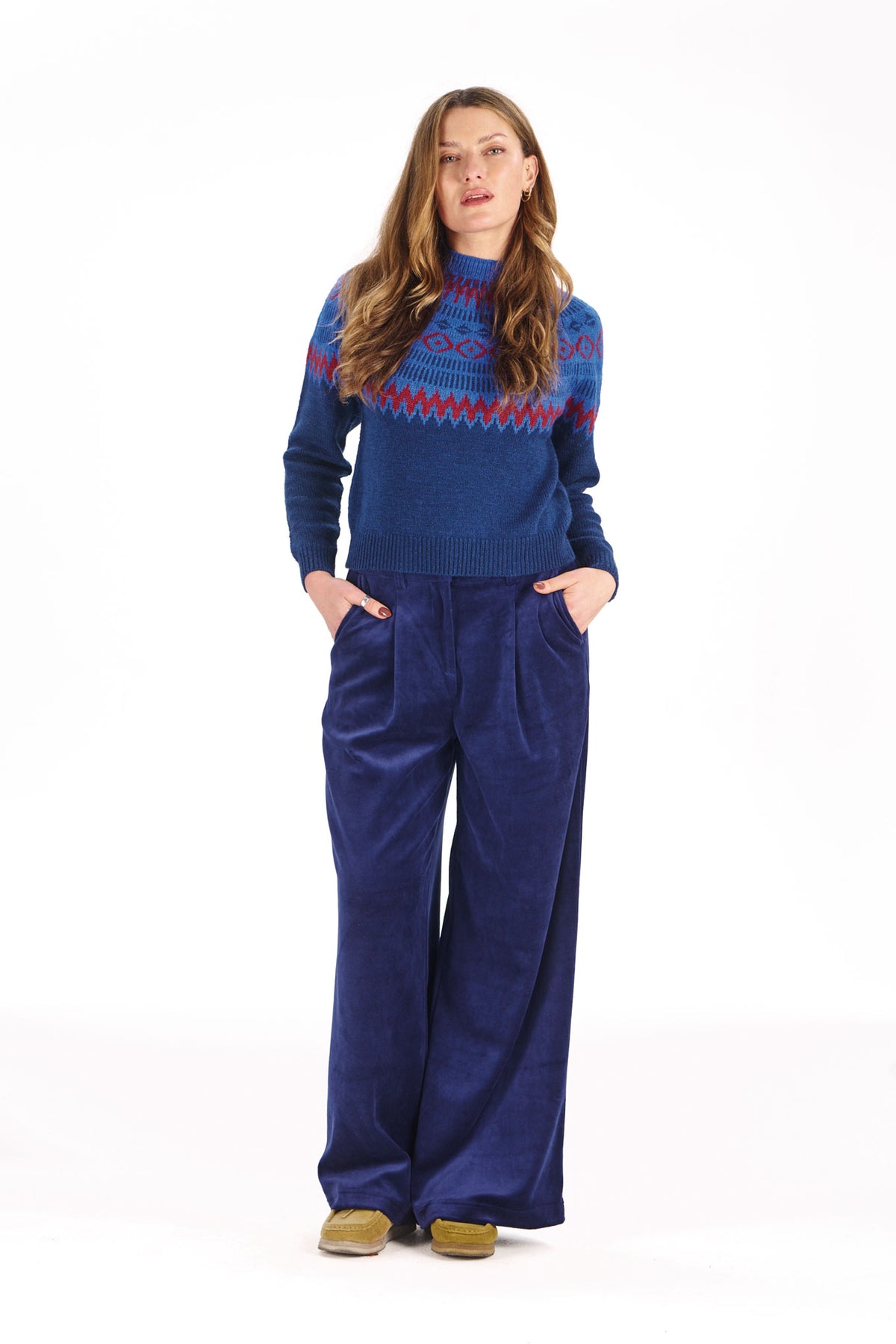 100% Lambswool Fair Isle Jumper in Navy