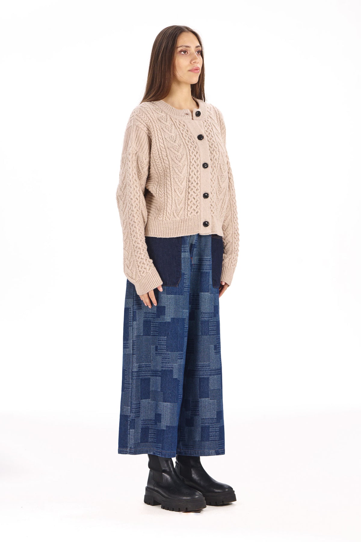100% Lambswool Charlie Cardigan in Sand