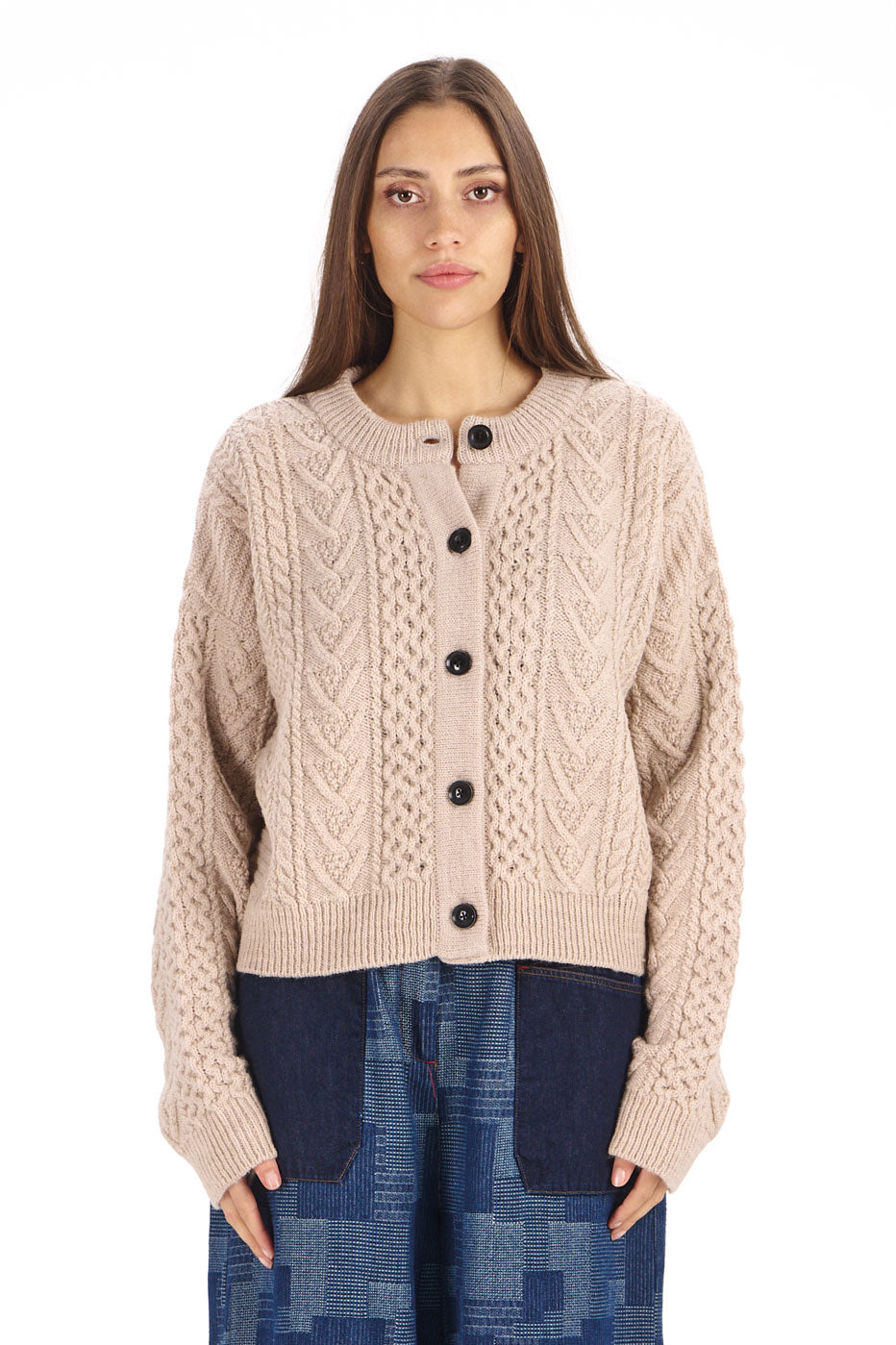 100% Lambswool Charlie Cardigan in Sand