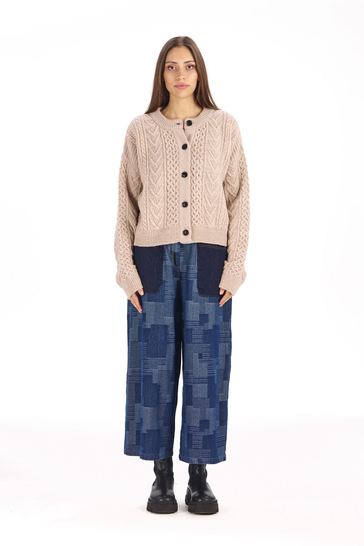 100% Lambswool Charlie Cardigan in Sand