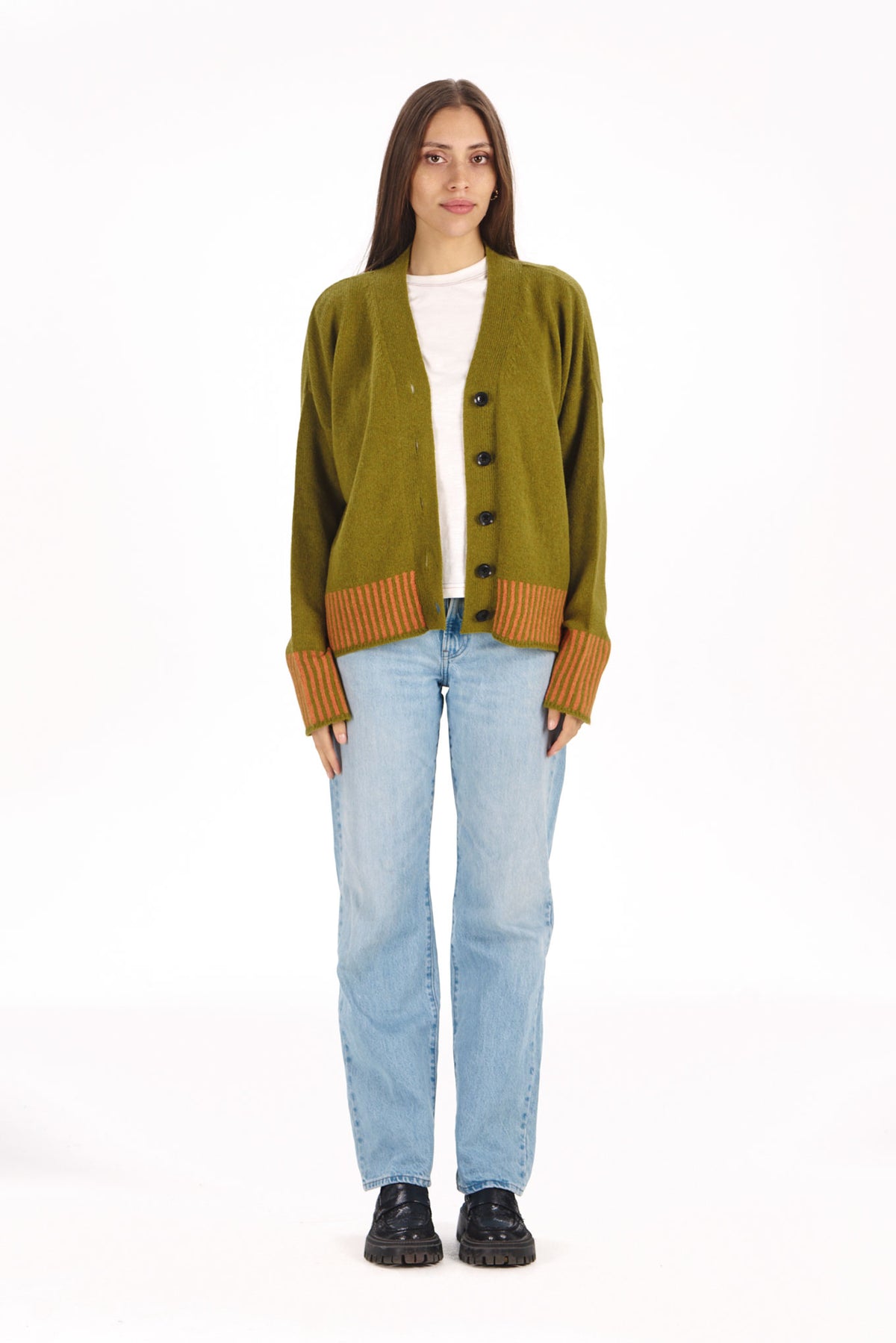 100% Merino Cosi Cardigan in Olive