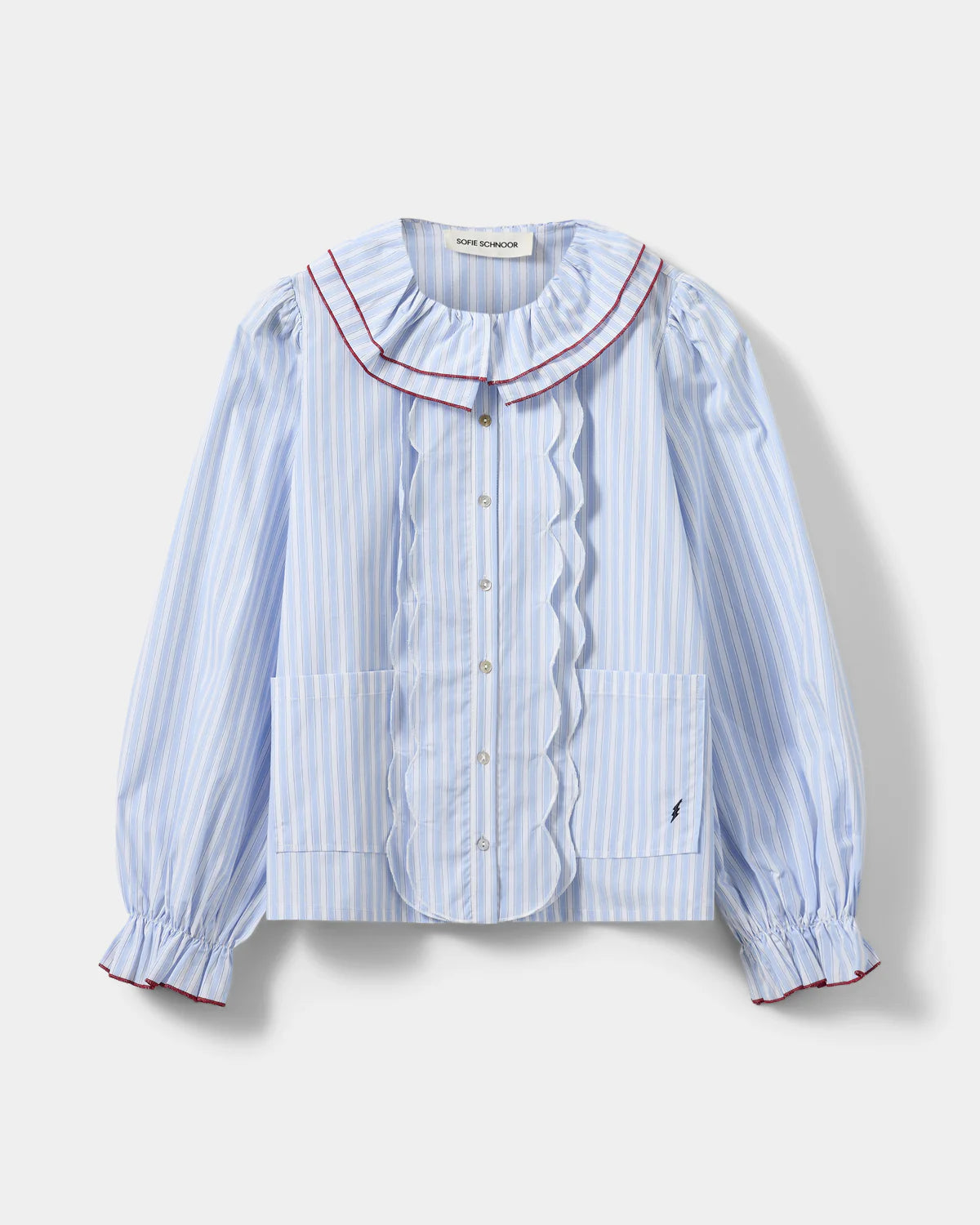 Alexa Ruffle Collar Shirt - Blue Stripe