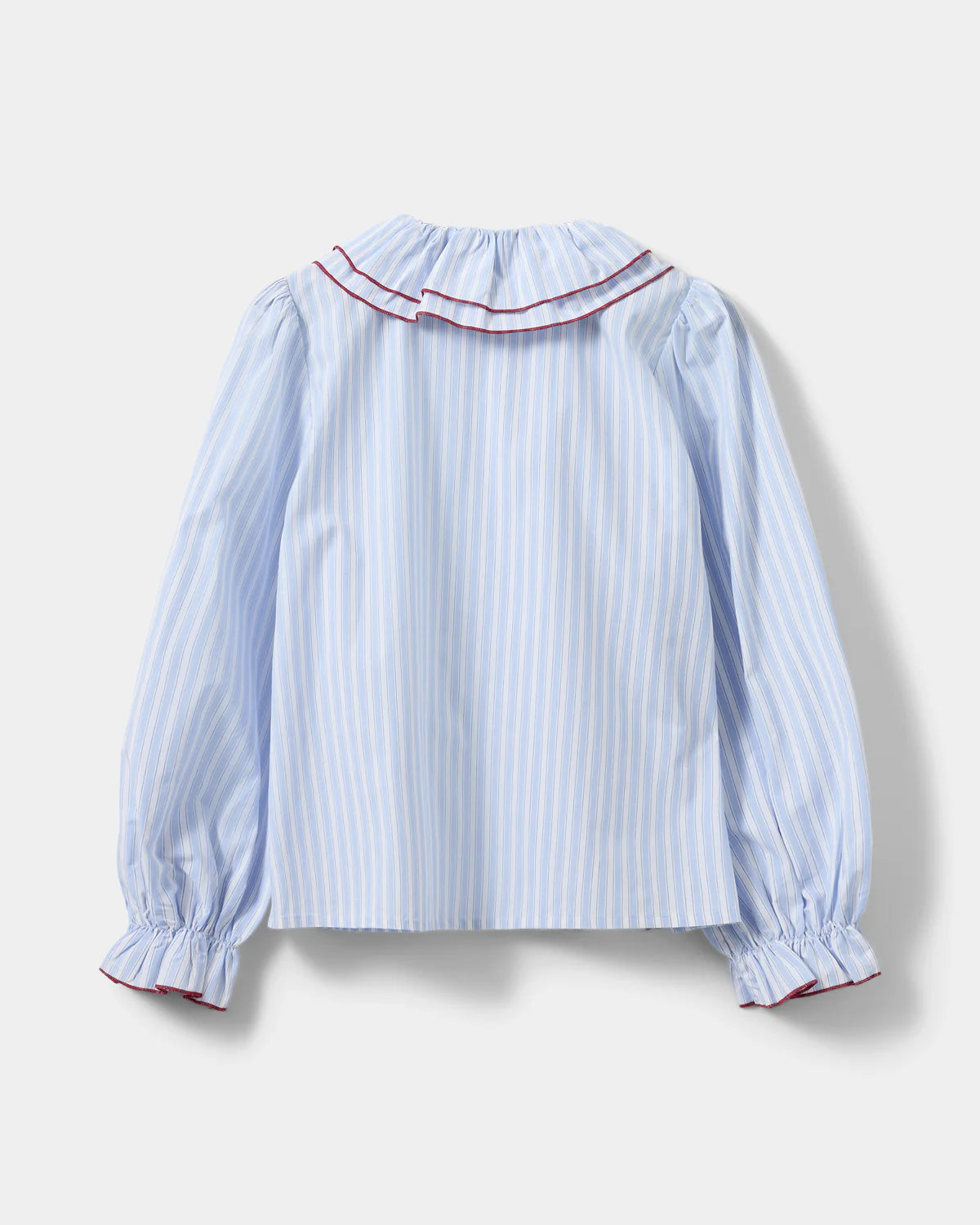 Alexa Ruffle Collar Shirt - Blue Stripe