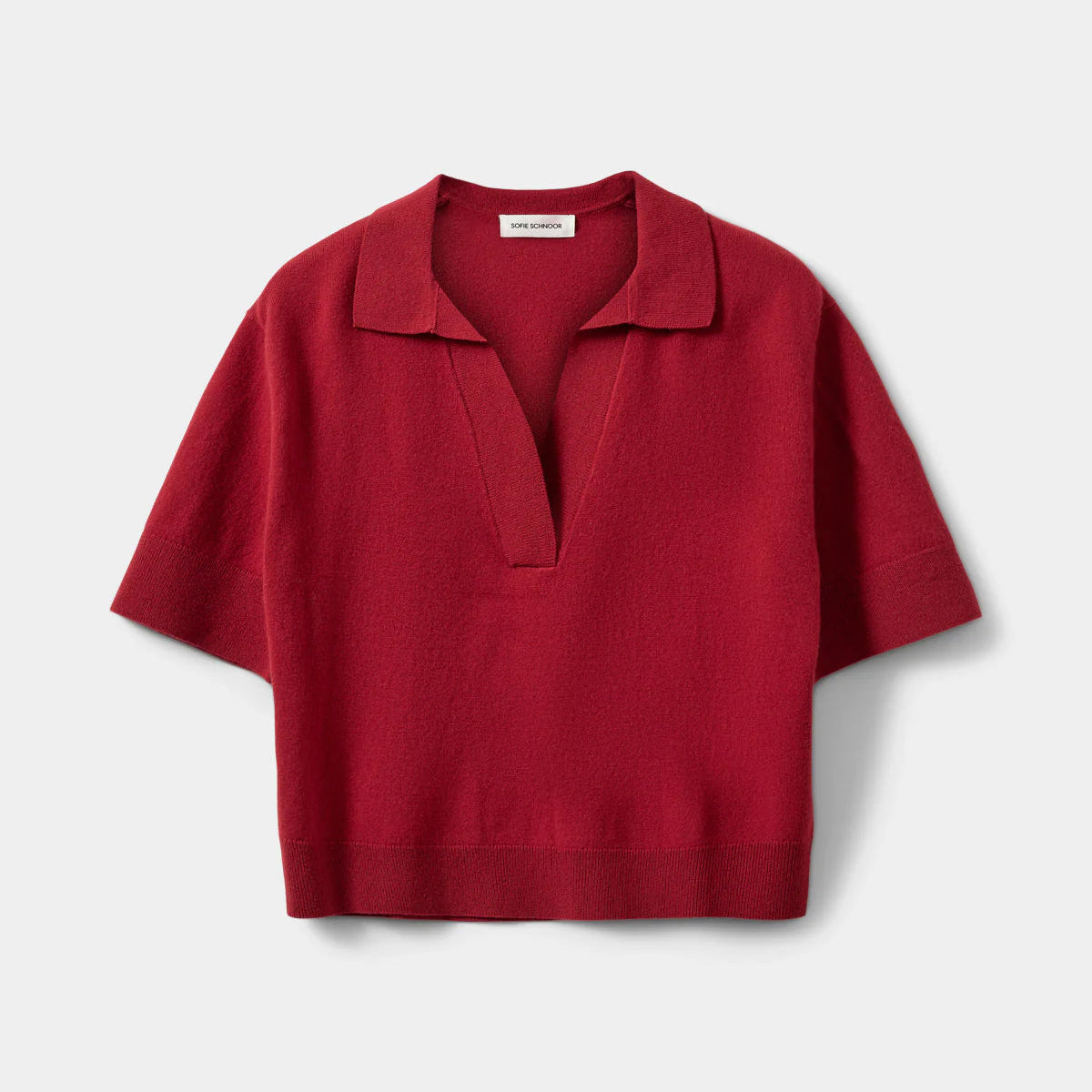 Short Sleeve Jumper with Collar - Red