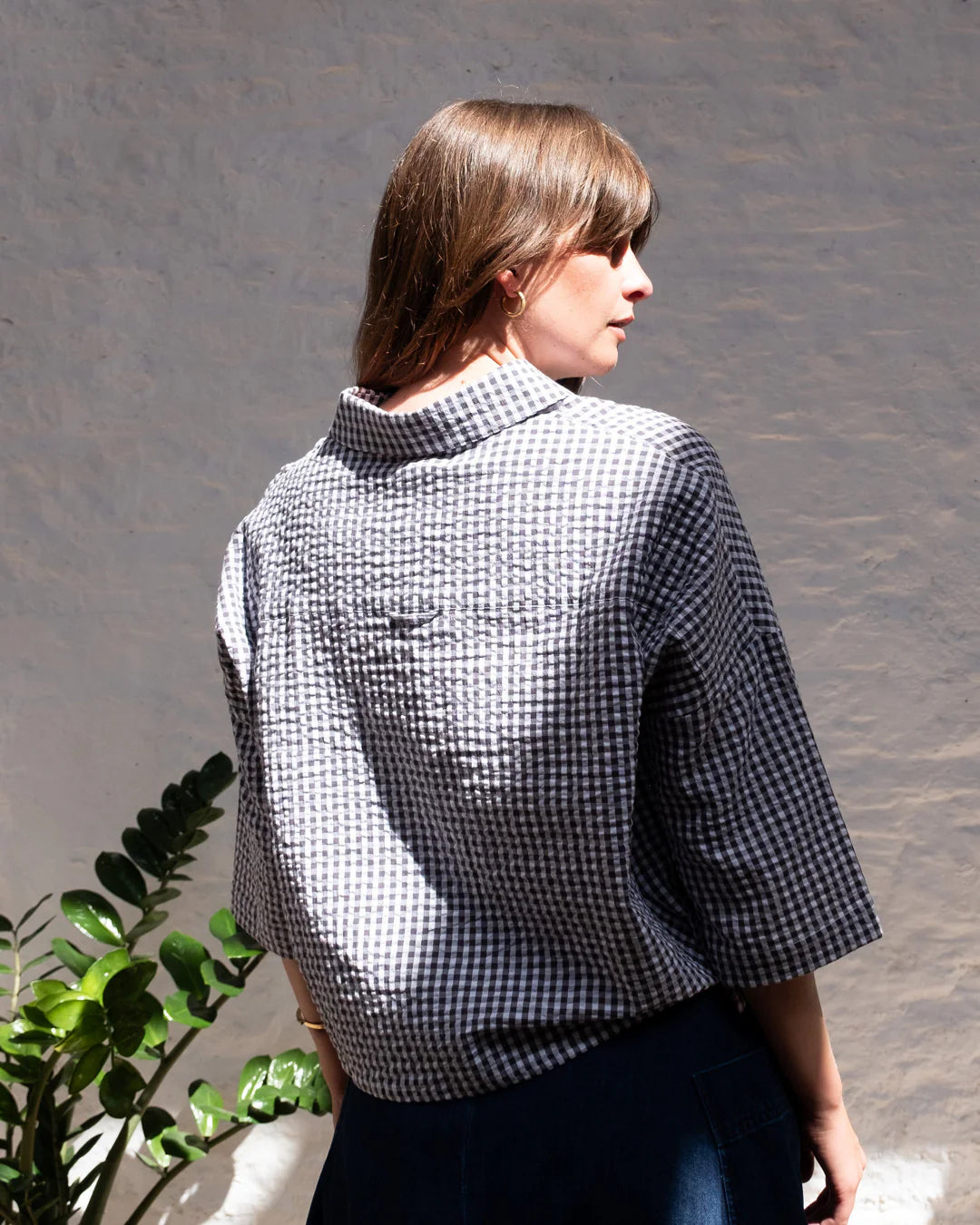 100% Organic Cotton Ada Blouse in Dove Grey Gingham Check