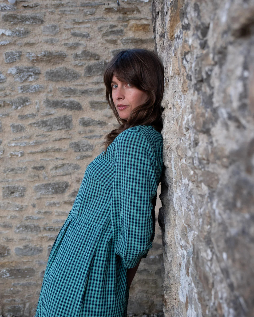 100% Organic Cotton Jane Midi Dress in Jade Gingham Check