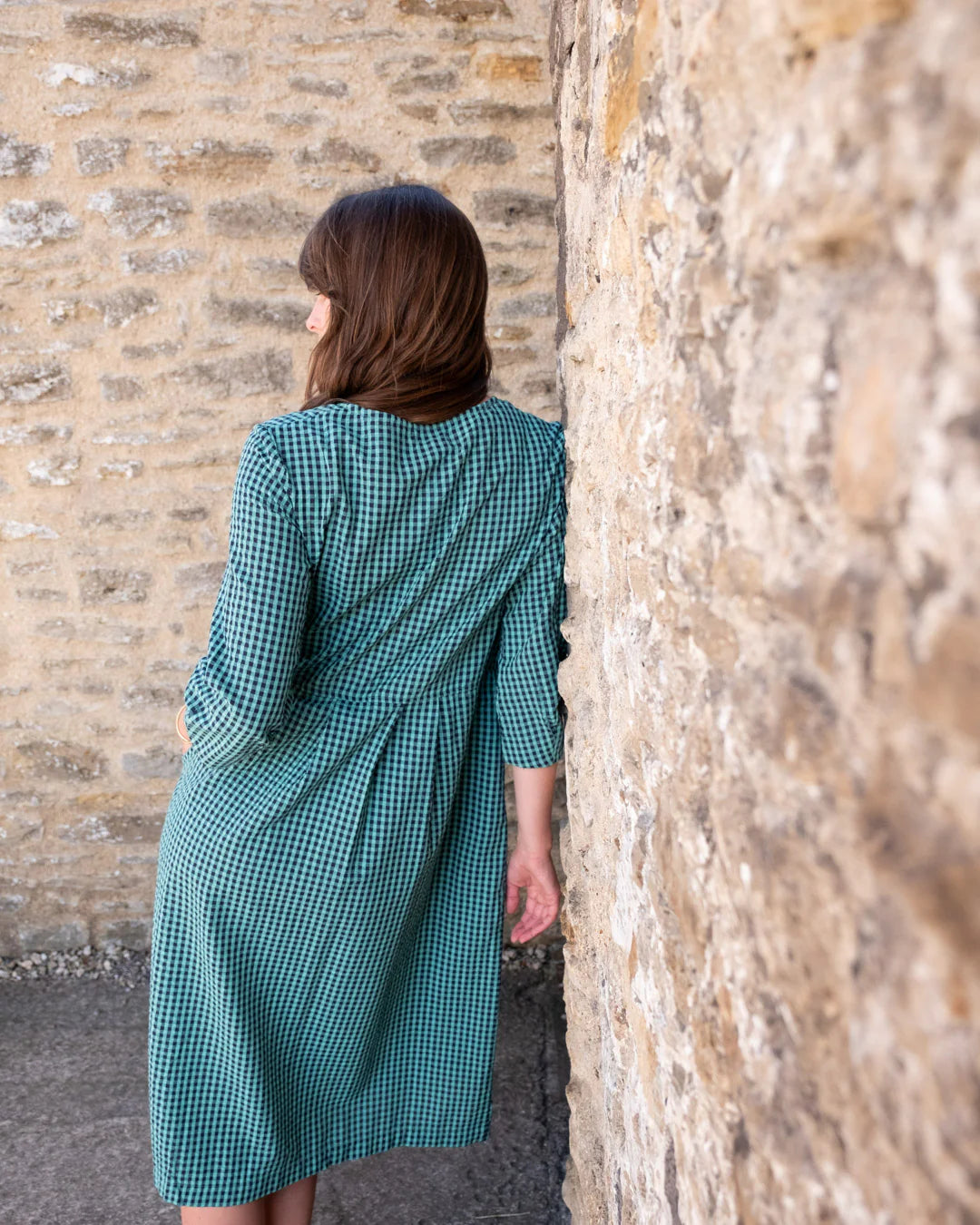 100% Organic Cotton Jane Midi Dress in Jade Gingham Check
