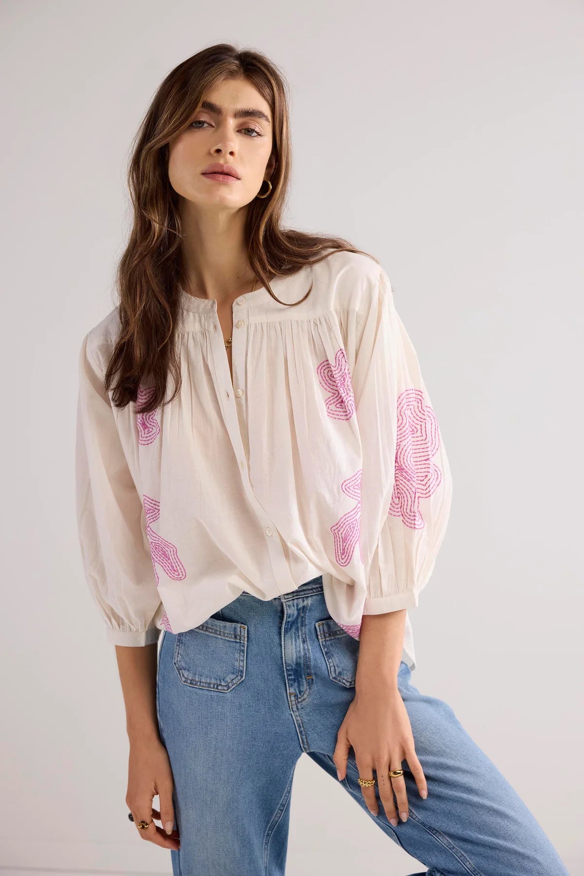 Oversized Cotton Voile Top in Ivory