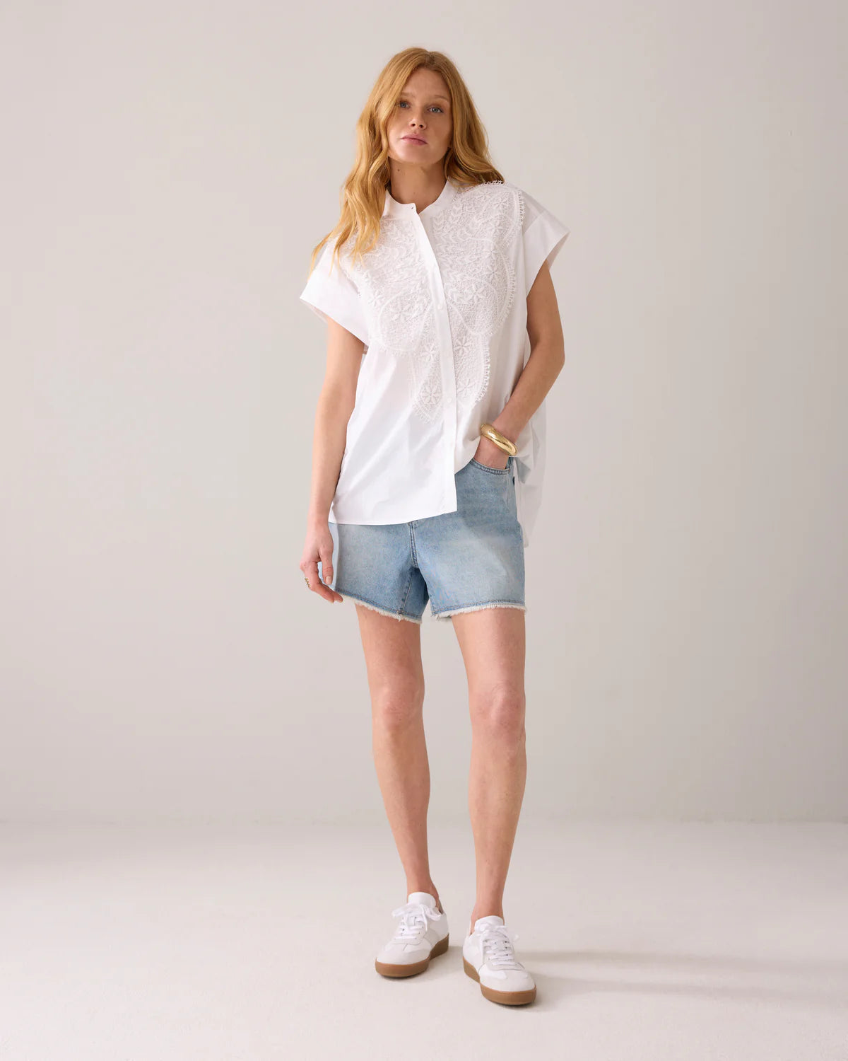 100% Crisp Cotton Poplin Blouse in White